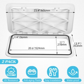 Datanly 2 Pcs Marine Boat Deck Hatch 24" x 14" Boat Access Hatch & Lid, 180 Hinge Strong Recessed Handle for Marine Yacht Rv Truck Vent Accessories, Easy to Install(White)