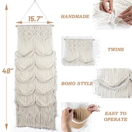 Funria Cap Organizer Upgraded Macrame Hat Hangers for Wall Display Hand Knitting Hat Rack for Wall and Door Boho Decor Wardrobe Living Room Bedroom