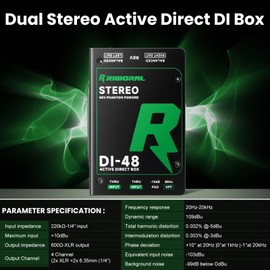 Direct Box with Dual 1/4” High-Impedance Stereo Inputs Di Boxes Support For Guitar/Bass Instruments Premium Direct Injection Active Di Box For Thru & XLR Outputs