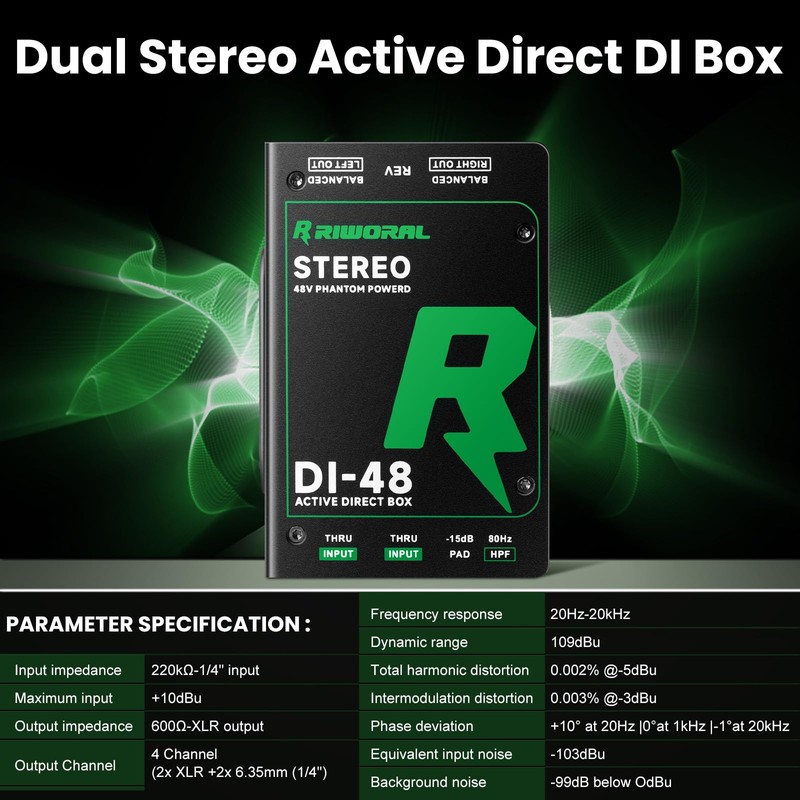 Direct Box with Dual 1/4” High-Impedance Stereo Inputs Di Boxes
