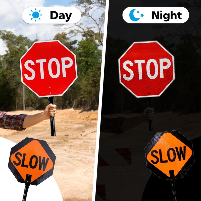 GicnKeuz 4 Pack Stop Slow Sign with Metal Handle, 13x13