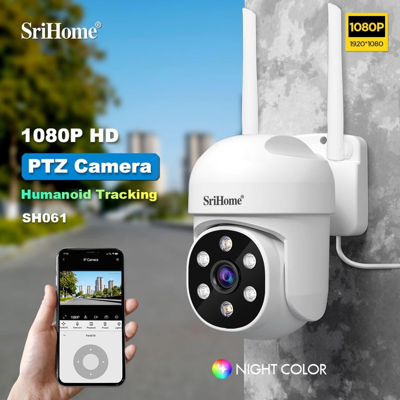 SRIHOME 1080P WiFi Surveillance PTZ IP Camera Humanoid Detection and
