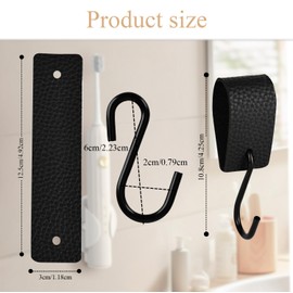 YHNDECO Pack of 10 S Hooks, Black, Metal Hooks for Hanging with Leather Loop, Multifunctional Hook for Clothes Rail, for Bedroom, Wardrobes, Kitchens