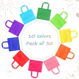 SPERPAND 30 Pcs Reusable Party Favor Bags - Non-Woven Small Goodie Bags, Treat Tote Gift Bags with Handles for Kids Birthday, Baby Shower, Rainbow Party Supplies (10 Colors)