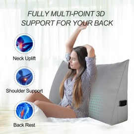 Johnear Triangular Headboard Pillow Daybed Wedge Pillow Cotton Linen Large Bolster Reading Back Rest Pillow for Sofa Bed Support Bolster Upholstered Backrest Positioning Lumbar Cushion（Gray, Full）