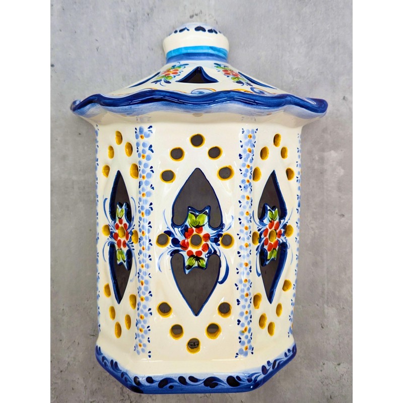 Generic Portuguese Pottery Hand Painted Alcobaça Ceramic Wall Lantern (Large)