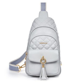 Missnine Sling Bag PU Leather Crossbody Bags Women Trendy Fanny Pack Cross Body Purse Quilted Chest Bag Ladies Hiking Cycling Travel with Tassel