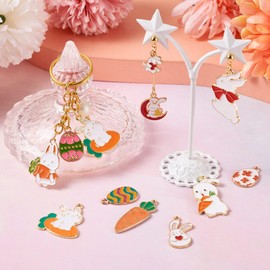 PandaHall 48pcs Easter Bunny Enamel Charms Rabbit Carrot Pendant Easter Egg Dangle Charms for Bracelet Necklace Earring Jewelry Making