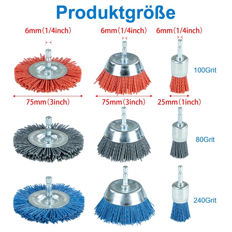 SALI 9 Pack Nylon Filament Abrasive Wire Brush Wheel &
