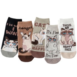 5 Pairs Cute Animal Socks for Women Girls, Funny Cat Socks, Novelty Soft Comfy Crew Socks