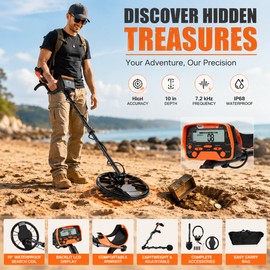 Metal Detector for Outdoor Treasure Hunting – 10-Inch Waterproof Coil with LCD Display and 7 Modes for Adults and Kids
