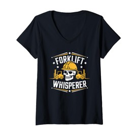 Womens Forklifter Driver Truck Operator, Forklift Whisperer V-Neck T-Shirt