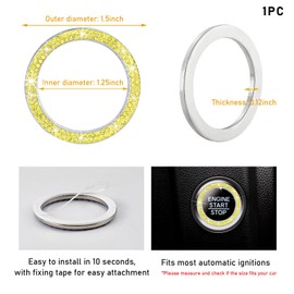 Kewucn Bling Crystal Double Rhinestone Car Engine Start Decoration Ring, Sparkling Push Start Button Sticker, Key Ignition & Knob Ring Decoration, Bling Car Interior Accessory(Yellow)