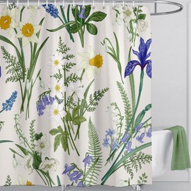 LIVETTY Shower Curtain Plant Curtain Floral Shower Curtains for Bathroom Quick-Drying Kitchen Curtains Machine Washable with 12 Hooks-Multi-Color