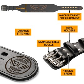 WARM BODY COLD MIND Cinturón de levantamiento de pesas de cuero. Cinturón ajustable de 4" con hebilla para entrenamiento, sentadillas gimnasio, levantamiento de pesas olímpico entrenamiento de fuerza (EEG)