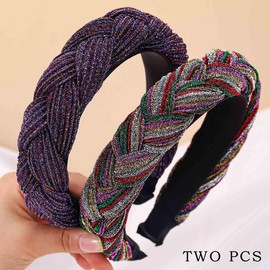 Bouory Boho Braided Headbands Padded Wide Hairband Sparkly Colorful Hair Hoop for Women (Type A)