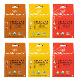 Wedderspoon Organic Manuka Honey Drops, Variety Pack, 4 Oz (Pack of 6) - Genuine New Zealand Honey - Perfect Remedy for Dry Throats