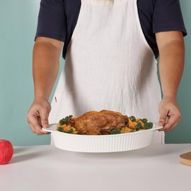 LEETOYI Porcelain 9x13 Large Oval Au Gratin Pans,Baking Dish for Servings, Bakeware with Double Handle for Kitchen and Home (White)