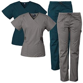 Medgear 2-PACK 12-Pocket Women's Scrub Set with Silver Snap Detail & Contrast Trim