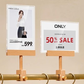 ECKEK Acrylic Sign Holder with Clamp Double Head Display with Acrylic Frame Sign Holder Price Tag Clip for Clothing Stores (Horizontal A4 297×210mm/11.69×8.27inches)