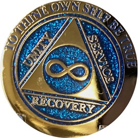 RecoveryChip Infinity AA Medallion Elegant Blue Glitter Gold Silver Bi-Plated Eternity Chip