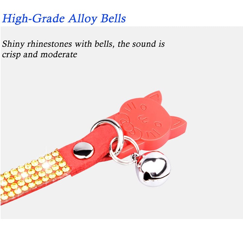 FUNAT Rhinestone Cat Collar with Bell, Microfiber Soft and Comfortable
