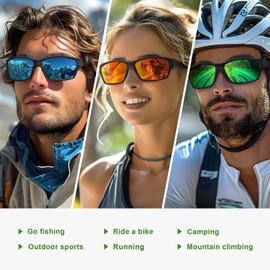 Fanshen Polarized Sunglasses for Men Women, Wrap Around Sunglasses for Mens Womens Cycling Fishing Running UV Protection, A05-matte Black Frame Green Lens, 62