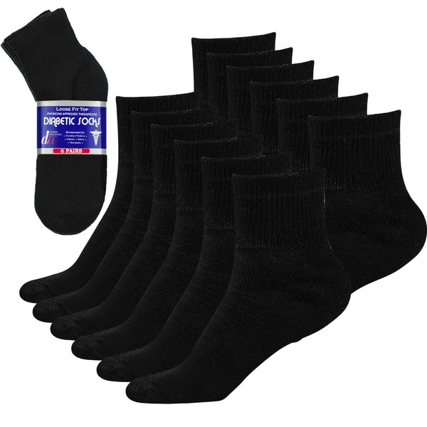 Diabetic Socks Mens Cotton 6-Pack Ankle/Crew Three Colors By DEBRA WEITZNER, Ankle/Black
