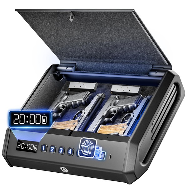 Biometric Gun Safe - 100 Fingerprints, 3-Ways Unlock Large Handgun