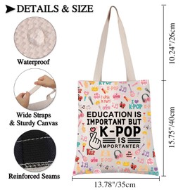 PLITI K-pop Tote Bag Korean Drama Lover Gift Education Is Important But K-pop Is Importanter Travel Pouch For Kpop Fans (Important kpop TGU)