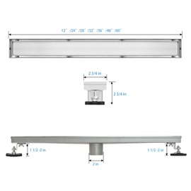 SaniteModar Linear Shower Drain, Linear Drain 28 inch with Tile Insert 2 in 1 Panels, Brushed 304 Stainless Steel Shower Floor Drain,Shower Drain Equipped Adjustable Feet and Hair Filters