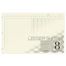 BookFactory Ledger Sheets/Large 8 Column Accounting Ledger Columnar (Eight Columns) Loose Leaf Paper - 17" x 11", 50 Pages, Loose Leaf, 3 Hole Punched (SHEET-050-CLCLL(17x11-Ledger-8)-AX)