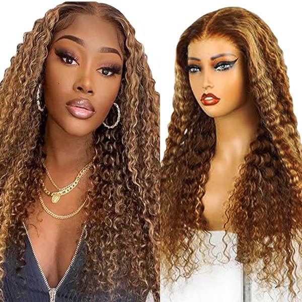 Tuheerst Blonde Human Hair Wig Curly Wave Echthaar Perücke Damen