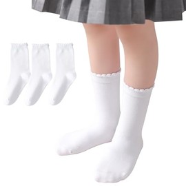 Marchare Girls Seamless Crew Socks School 3-5 Pwhite 3p Dressy Socks Uniform Athletic Calf Sock For Kids