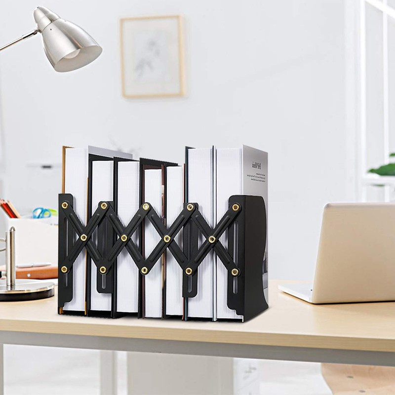 Voency Adjustable Bookends, Retractable Book Holder, Metal Scalable Book Ends,