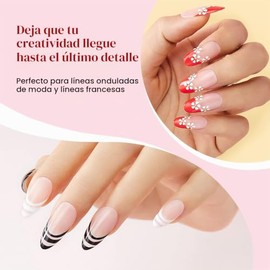 Conjunto de Pintura de Uñas Gel Beetles - 6 Colores Populares Negro Blanco Rojo - Lápiz de Gel delgado para Nail Art - Incluye Brillo Dorado Plateado 
