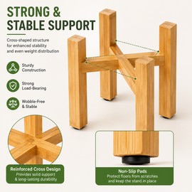 Natural Bamboo Plant Stand – 4-Legged Indoor & Outdoor Flower Pot Holder, Sturdy Wooden Planter Shelf for Home, Patio & Garden