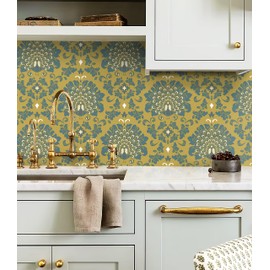 Peel and Stick Wallpaper Vintage Peacock Contact Paper Yellow Removable Self-Adhesive Wallpaper 15.5"×78.7" Ginger Retro Wallpaper for Bedroom Living Room Decoral Cabinets Shelf