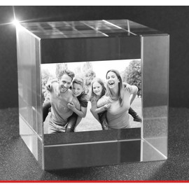 VIP-LASER 2D Engraved Crystal Cube with Family Photo Family. Your Photo in the middle of Glass Forever.