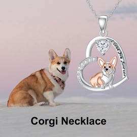 MEIDERBO Corgi Necklace 925 Sterling Silver April Birthstone Dog Pendant Cute Animal Jewelry Corgi Gifts for Women