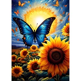 DPHERO DIY Butterfly Diamond Painting Pictures for Adults Beginners, 5D Sunflowers Diamond Painting Set, DIY Flowers Round Stones Diamond Art Kits, Diamond Painting for Home Decor 30 x 40 cm