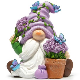 Hodao Lavender Gnome Figurin 6" H Resin Gnome with Purple Lavender Theme,Butterfly Accents,and Nature Elements–Whimsical Indoor Home Decor, for Lavender Lovers,Bedroom,Living Room,Garden