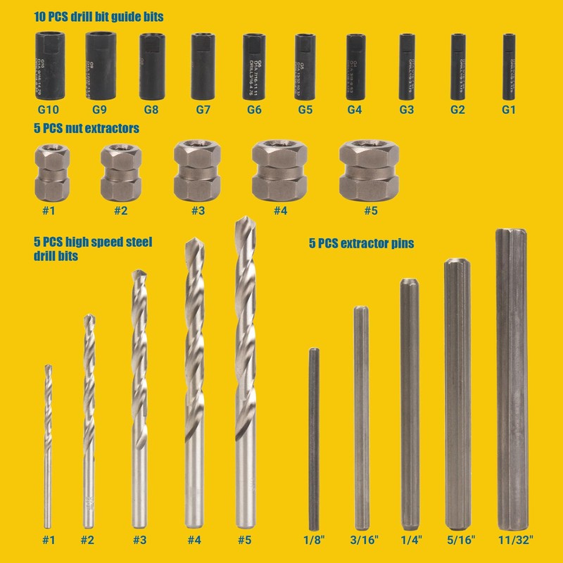 CLEVEROOL Broken Bolt Extractor, 25-Piece Drill Bit Extractor Set,Easy Out