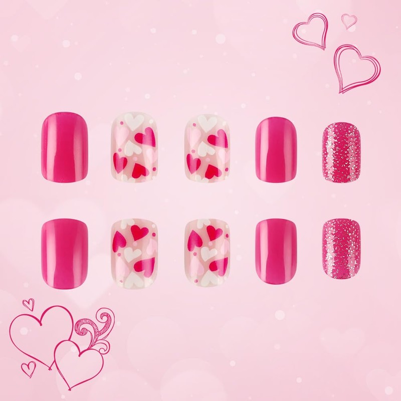 Valentine Press on Nails Extra Short Square Rose Red Fake