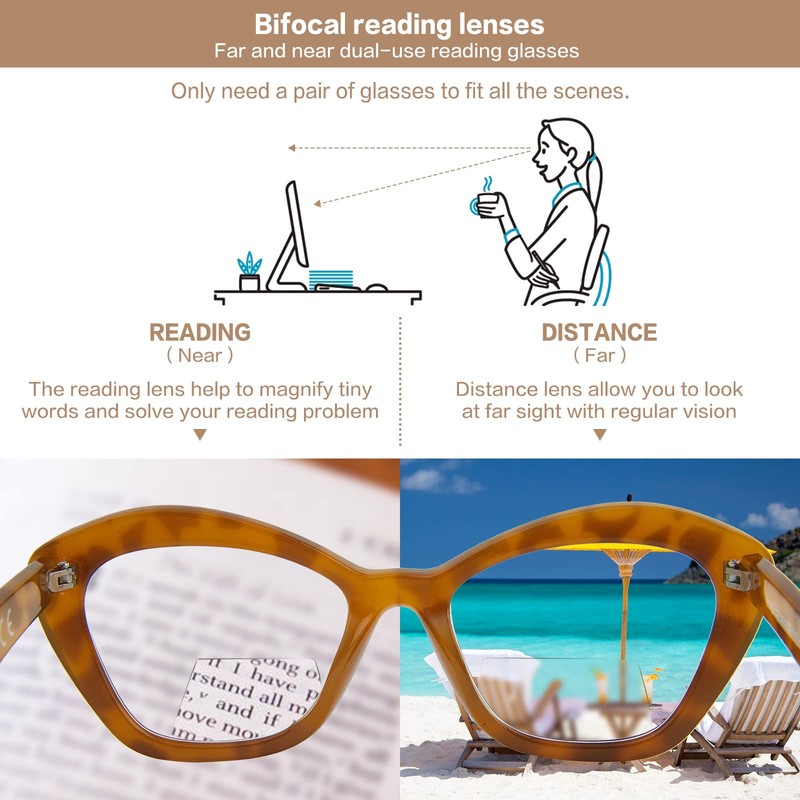 Bifocal Reading Glasses for Women Designer Cat Eye Oversized Frame