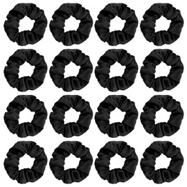 16 Pcs Satin Scrunchies Bridesmaid Proposal Gifts Hair Ties Scrunchies for Women Girls Bachelorette Party Favors (Black)