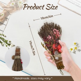 19 cm Decorative Broom, Altar Decorative Broom with Red Dried Flowers, Children's Witch Broom Magic Crystal Craft Brushwood Broom for Altar Wall Gallery or Witchy Interior Style Handmade Home
