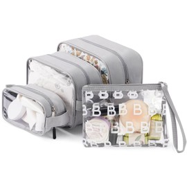 PHOEBUS BABY 4-Piece Diaper Bag Organizer Pouch Set - Clear Waterproof Travel Toiletry Packing Cubes, Baby Essentials Organizing Bags for Nursery, Grey