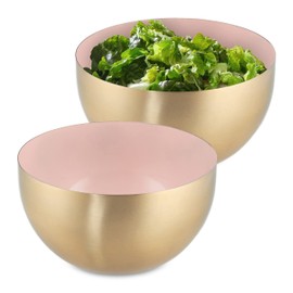 Relaxdays 4 x Stainless Steel Salad Bowls, 1 L, Round Metal Bowl for Baking and Serving, Diameter 15 cm, Kitchen Bowl, Pink/Gold