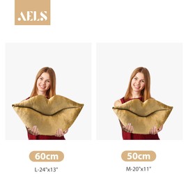 AELS 3D Lips Throw Pillows Smooth Soft Velvet Decorative Throw Pillows Love Pillows Cute Pillow 20 X 11 inches for Couch Sofa Bed Living Room Bedroom, Gold